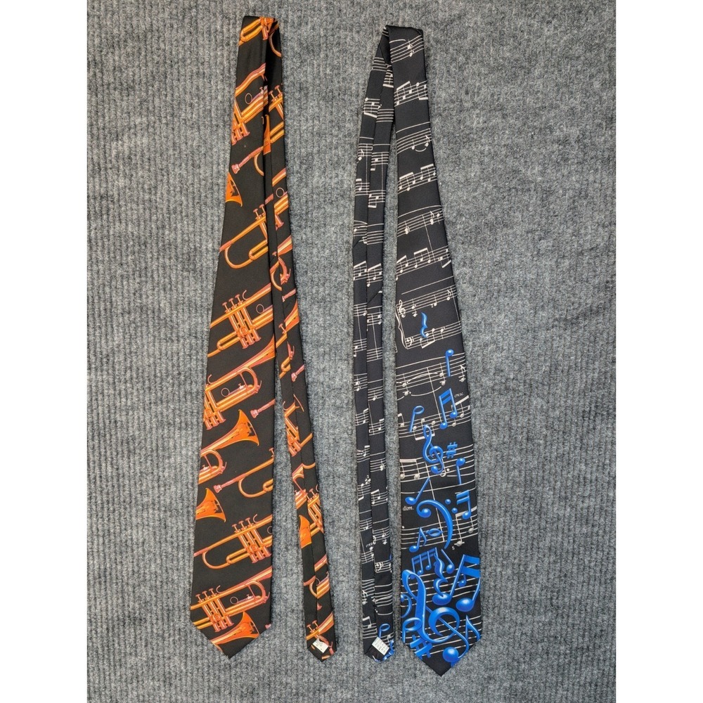 Vintage 1994 Ralph Marlin Two Neckties Musical Notes And Trumpets Made In USA